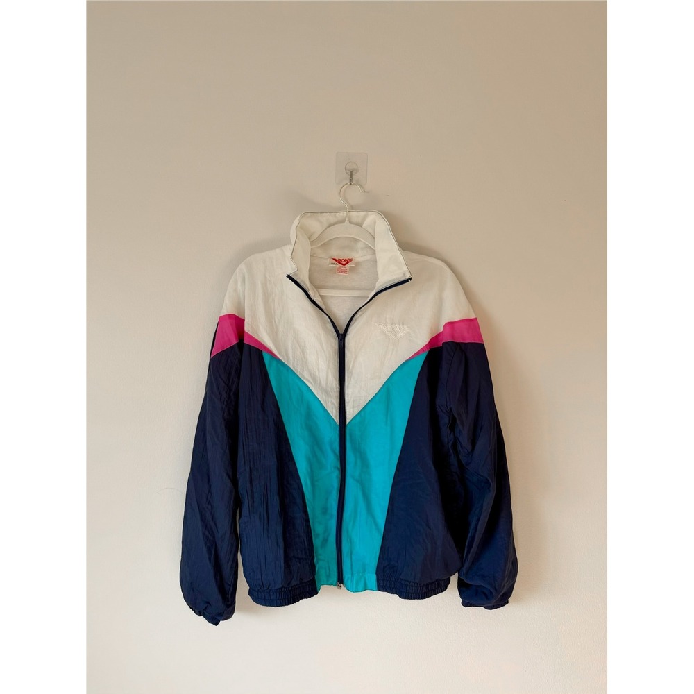 Vintage Pony Windbreaker Jacket Colorblock Navy White Teal Pink Mens Medium